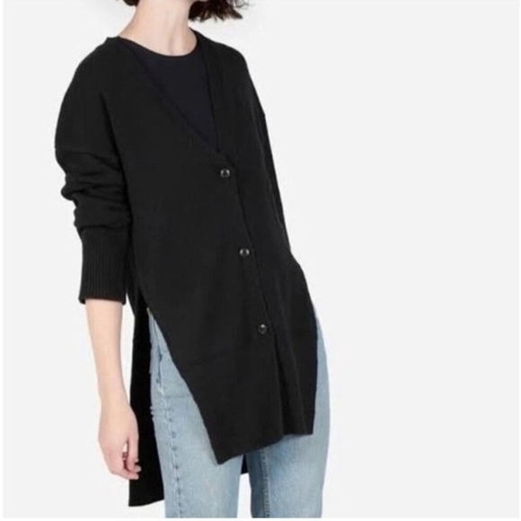 Everlane Wool Cashmere Button Oversized Black Ribbed Cardigan Sweater Small - Picture 2 of 13